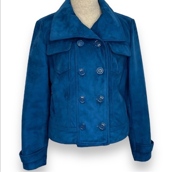 Nine and Company Faux Suede Teal Jacket Coat Plaid Flannel Liner size Medium - Picture 1 of 16